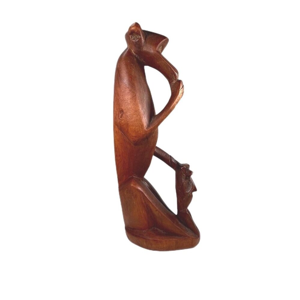 Vtg Hand Carved Wood Monkey Figurine Statue Totem Head Tribal Art READ